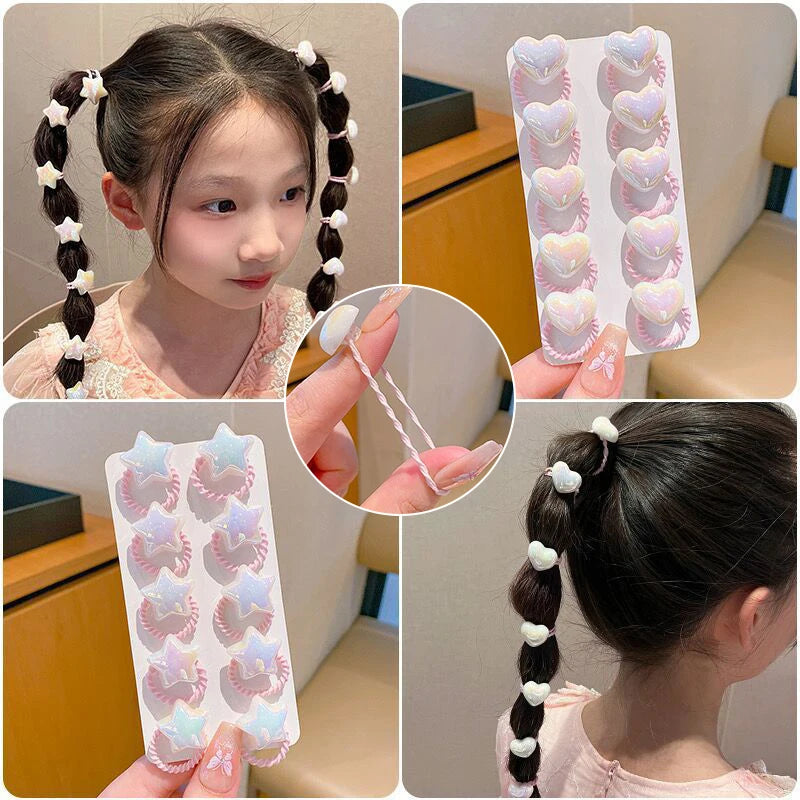 10PCS/Set Shiny Butterfly Baby Girl Hair Ropes Cute Heart Star Elastic Rubber Bands Ponytail Headflower Princess Kids Headwear