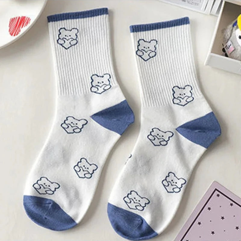 Women's Socks Warm Socks In Autumn and Winter Blue Socks Students High-top Striped Checkered Sports Stockings