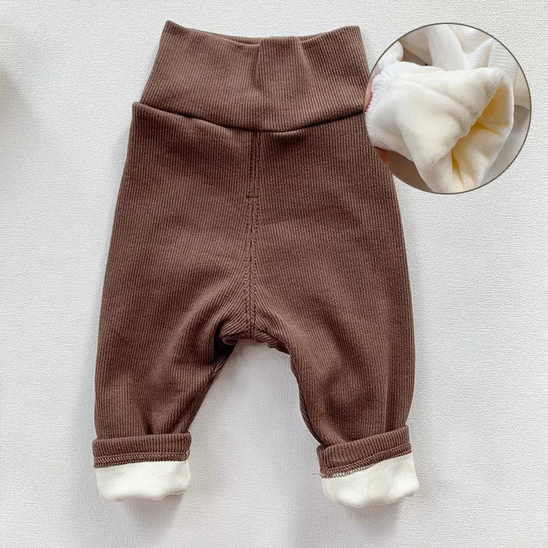 4991 Baby Pants 2024 Winter Spring Ins High Waist Belly Pants Infant Cotton Leggings Plus Velvet 2 Style Thick Pants