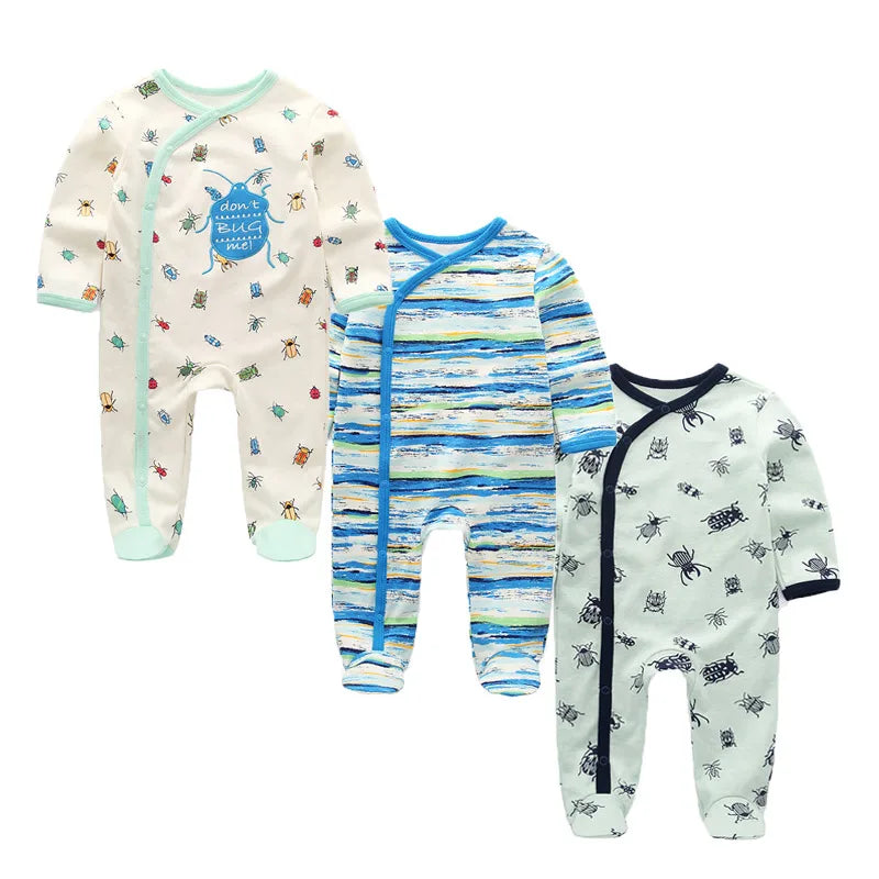 Kiddiezoom 3 Pcs/Lot Autumn Winter Unisex Cartoon Long Sleeve Baby Boy Girl Romper 100%Cotton Soft Newborn Jumpsuits Clothing