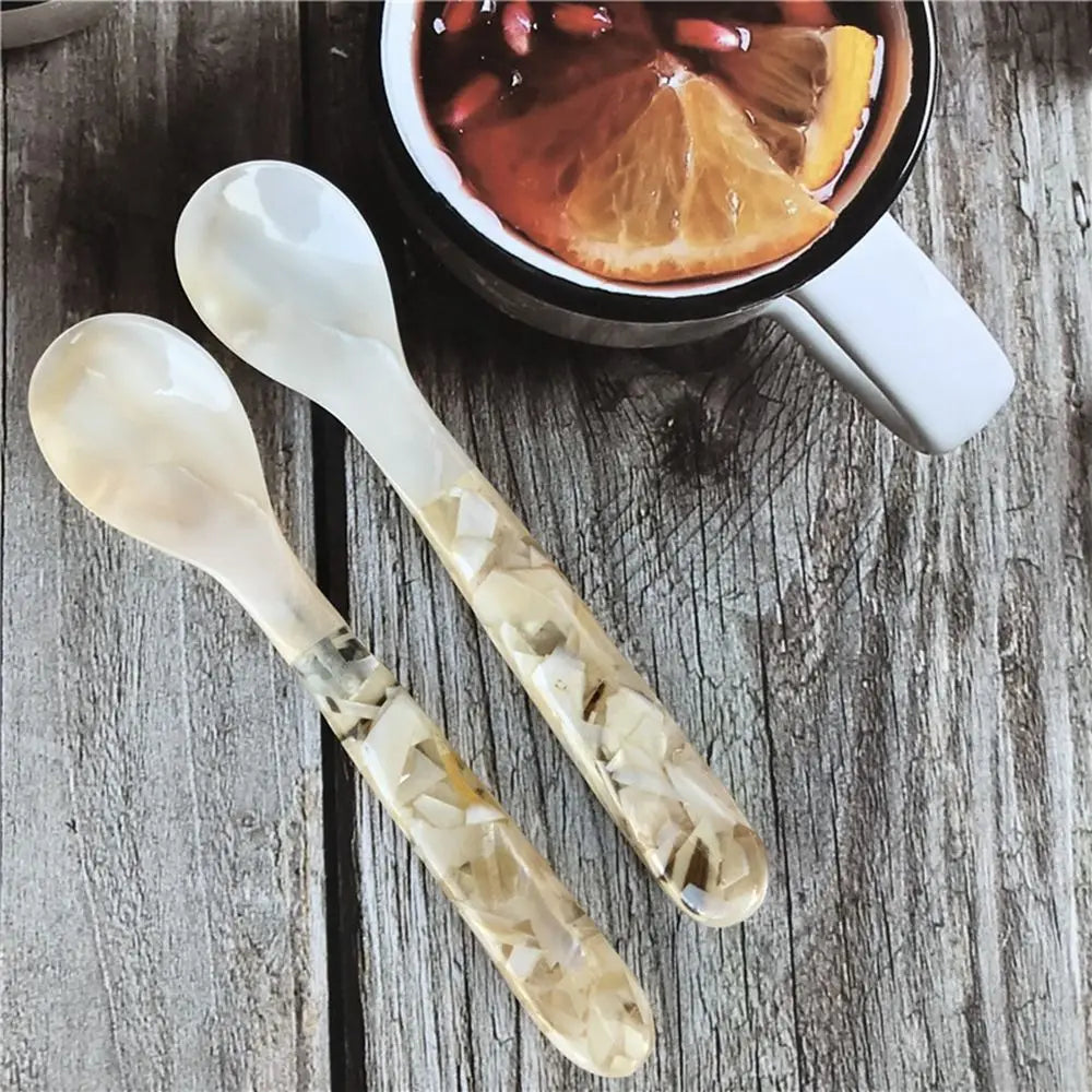 Natural Shell Resin Spoon Fork Ice Cream Dessert Spoon Caviar Spoon Seashells Stirring Spoons Teaspoon Kitchen Tool
