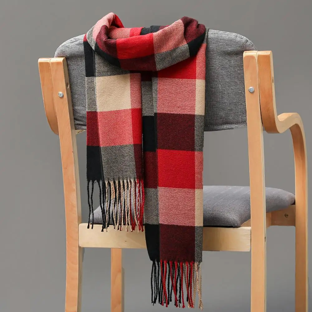 Men's Scarf Winter Warm Cashmere Classic Scarves Plaid Fringed Tassels Business Long Scarf Wraps Camping Hiking Scarf Shawl