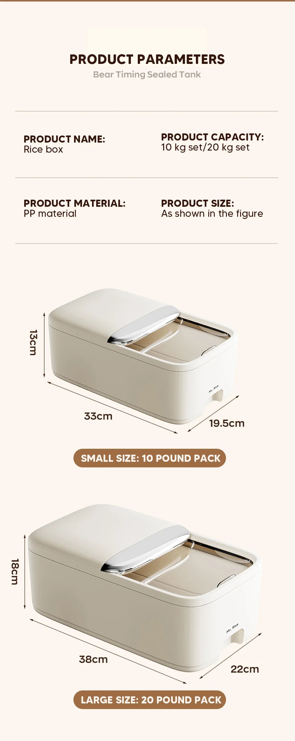 10KG Rice Storage Box Home with Lid Insect Proof Moisture Proof Rice Box Grain Sealed Jar Kitchen Container Storing Dry Grain