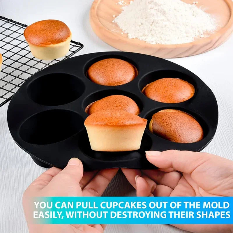 7 Even Cake Cups Air Fryer Accessories Round Muffin Cup Mold Microwave Oven Baking Mold Baking Bakeware Mat Baking Tray Cake Pan