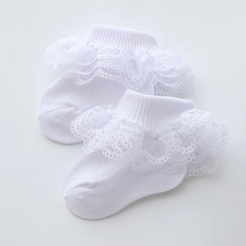 0-1Y Newborn Infant Toddler Baby Socks Girls Kids Princess Bowknot Lace Floral Short Socks Cotton Ruffle Frilly Trim Ankle Socks