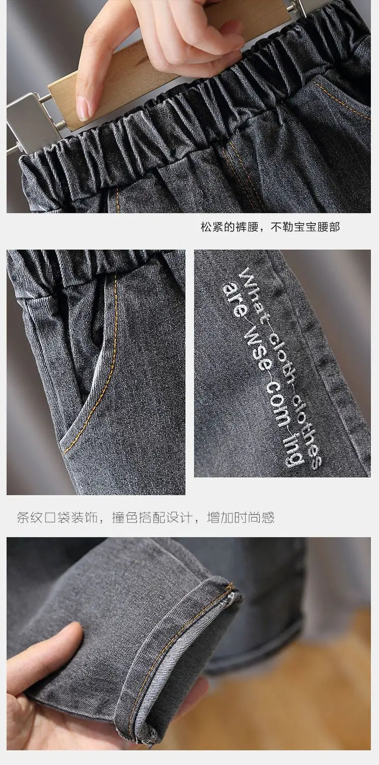 Boys' Baby Autumn Suit 2024 New Children's Fashionable Clothes Spring and Autumn Vest Shirt Jeans 3 Piece Set
