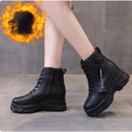 2025 Autumn High Platform Boots 8CM High Heels Women Thick Sole Ankle Shoes Leather Wedge Sneakers Keep Warm Winter Plush Boots