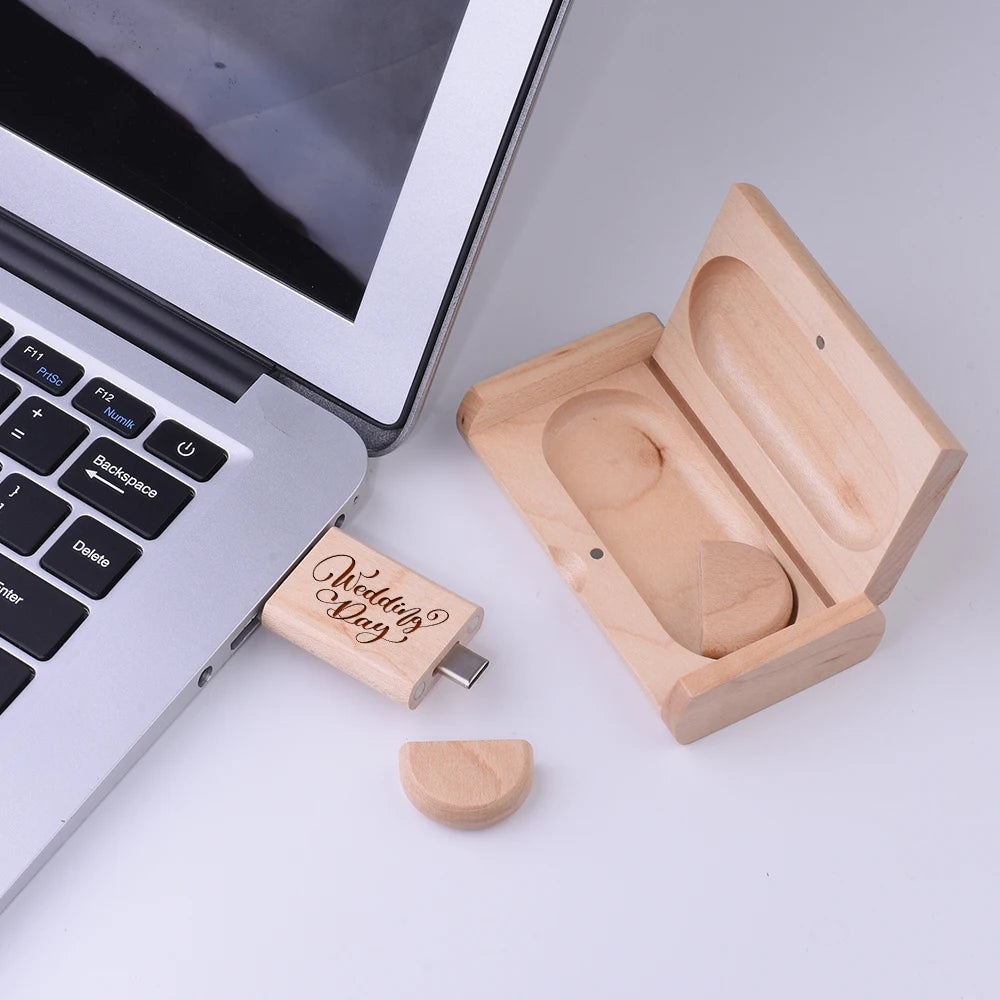 JASTER Wooden TYPE-C USB 2.0 Flash Drive 128GB Pen Drive Free Logo Creative Business Gift U Disk 64GB with Box 32GB Memory Stick