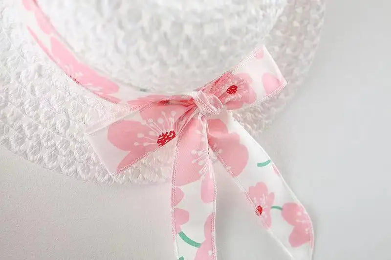 0-3-year-old baby clothes summer seaside vacation children's dress floral sleeveless bow girl princess dress+hat
