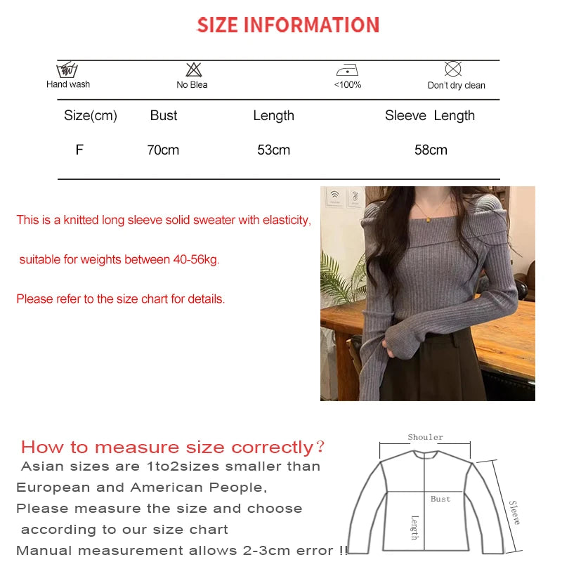 Solid Sexy Slim Off Shoulder Slash Neck Long Sleeve Knitting Sweater  Women Jumpers Office Fashion New
