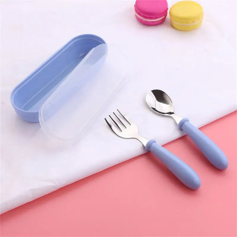 Children Spoon Forks Box Kids Stainless Steel Kids Cutlery Portable Baby Feeding Utensils Baby Spoons Baby Tableware Set
