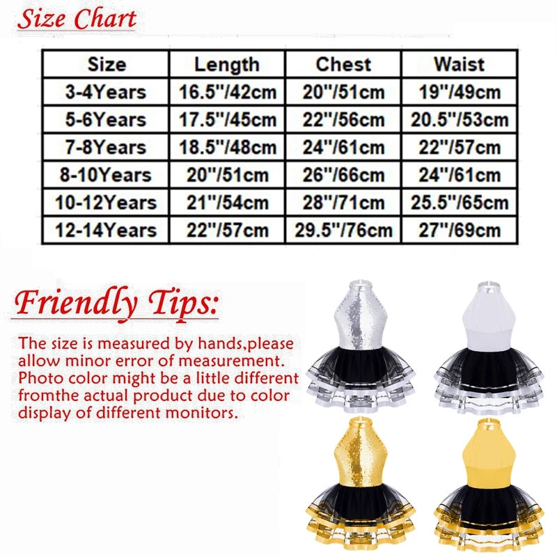 Jazz Dance Costume Kids Halter Shiny Sequins Gymnastics Unitards Dress Girls Ballet Leotard Tutu Stage Performance Clothing