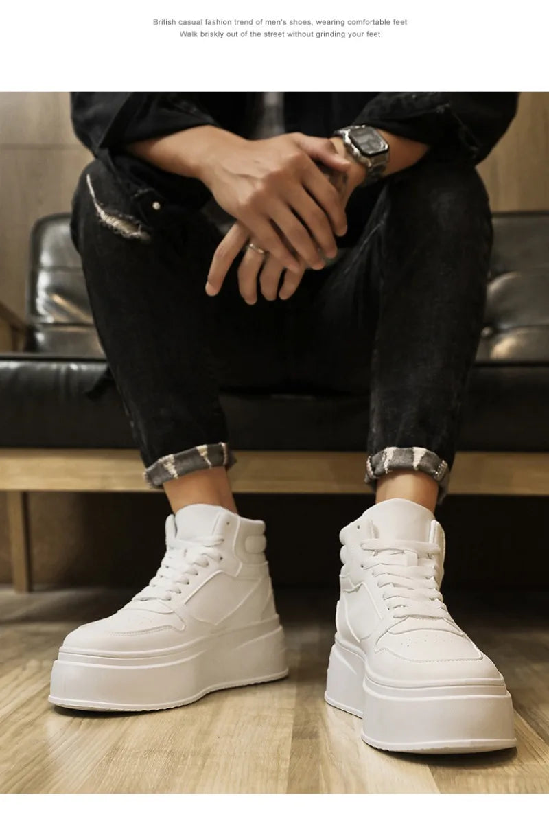 Men's Shoes Spring White Platform Comfortable Casual Shoes Man Trend Anti Slip Sneakers 2025 Fashion Thick Soled Shoes Zapatos