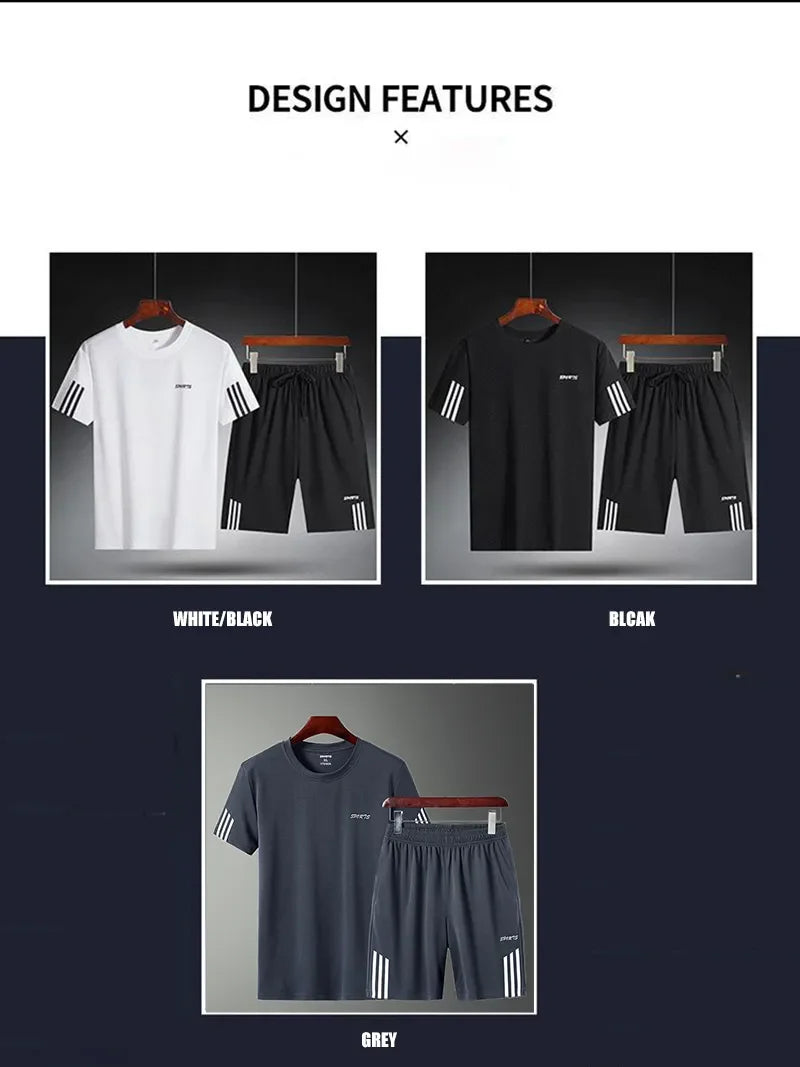 Summer Breathable Sports Suit Men's Short-Sleeved Shorts Loose Quick Drying T-Shirt Short Quarter Pants Casual Running Suit