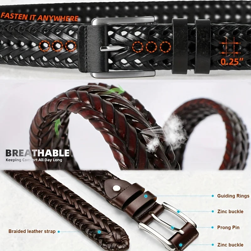 Men's Belt Casual Sports Hollow Woven Waistband Jeans Waistband, Gift for Dad or Boyfriend