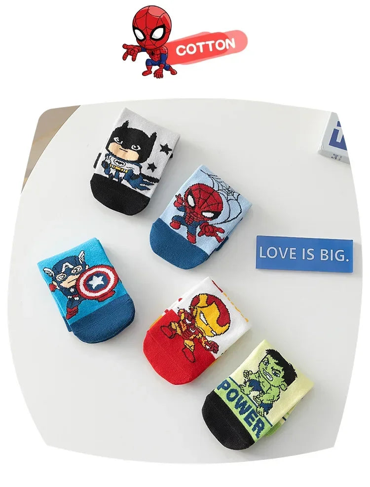 5 Pairs Spiderman Cotton Children's Socks iron Man Hulk Thor Anime kids Boys Short Socks Cartoon Baby Spring Summer Short Socks