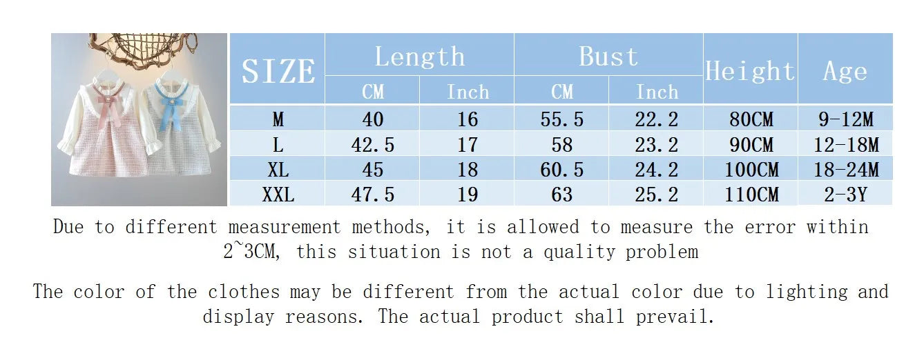 Girls Long Sleeve Skirt Cute Loose Dress Outer Wear Spring New Korean Style Clothing Kids Casual Fashion Round Neck Bow Skirt