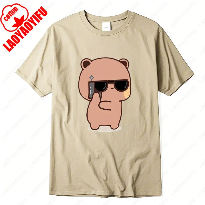 Kawaii Bubu Dudu Couple Shirt Bear Panda Are Spy Love Things Couple Do Tshirt Cute Matching Cotton T-shirt Man Woman Casual Tees