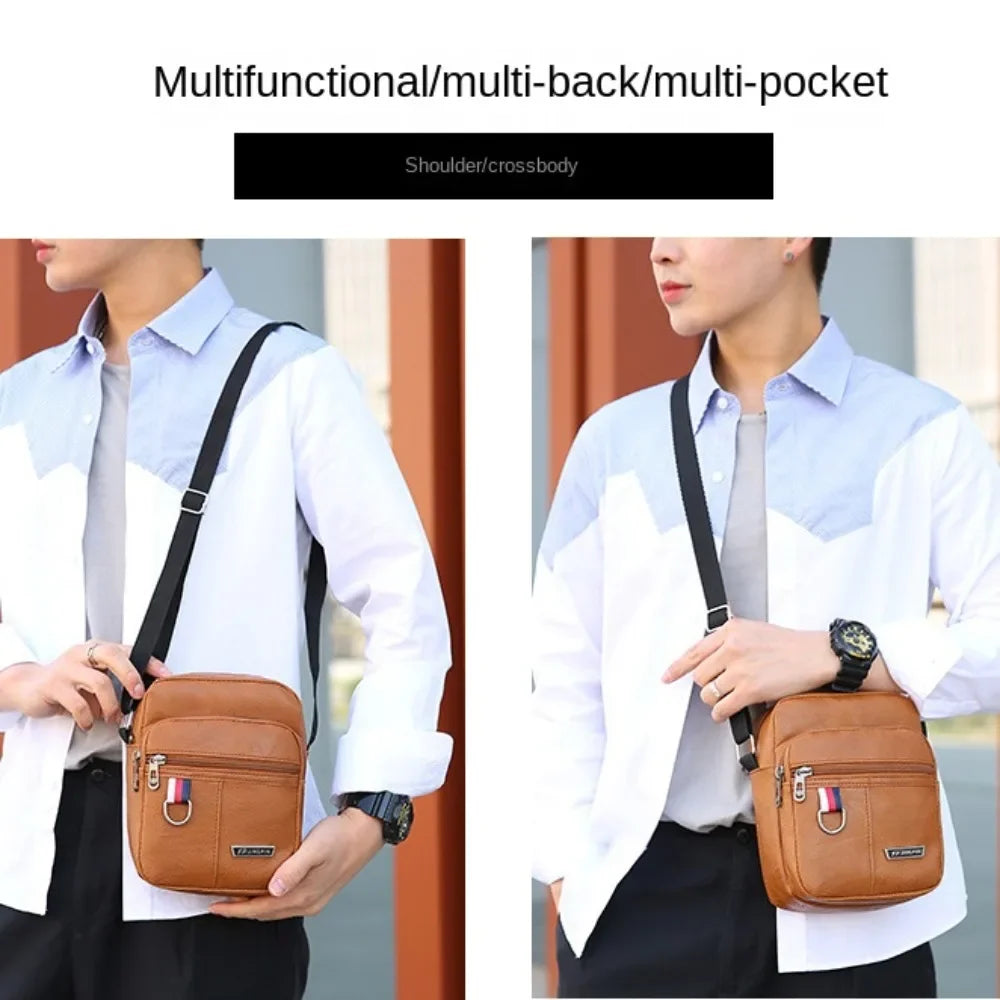 PU Leather Men's Bag Casual New Large Capacity Waterproof Handbag Brown Black Shoulder Messenger Bags Outdoor