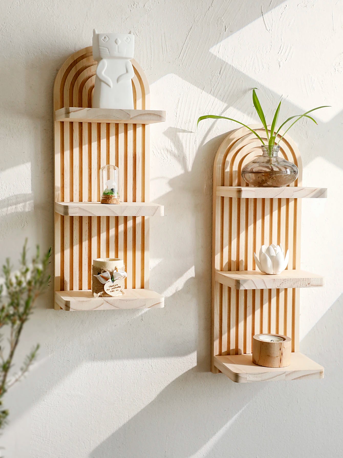 1Pc Boho Style Wooden Wall Shelves - Geometric Wall Mounted Shelves, Natural Wood Finish, Modern Home Decor, Plant Decorative