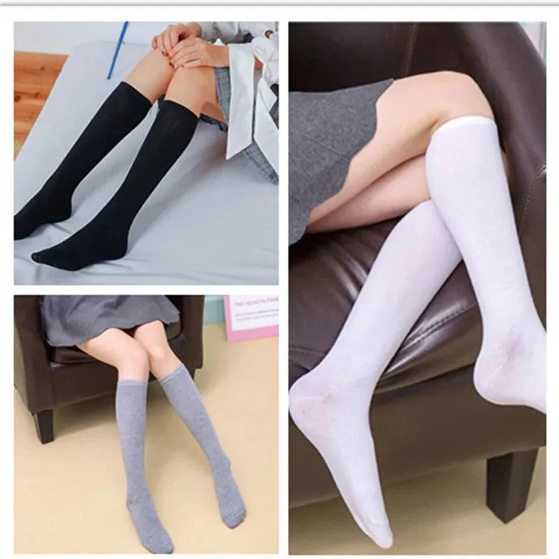 Solid knee length socks women's striped Lolita warm hip-hop sports socks  Harajuku socks JK white sock