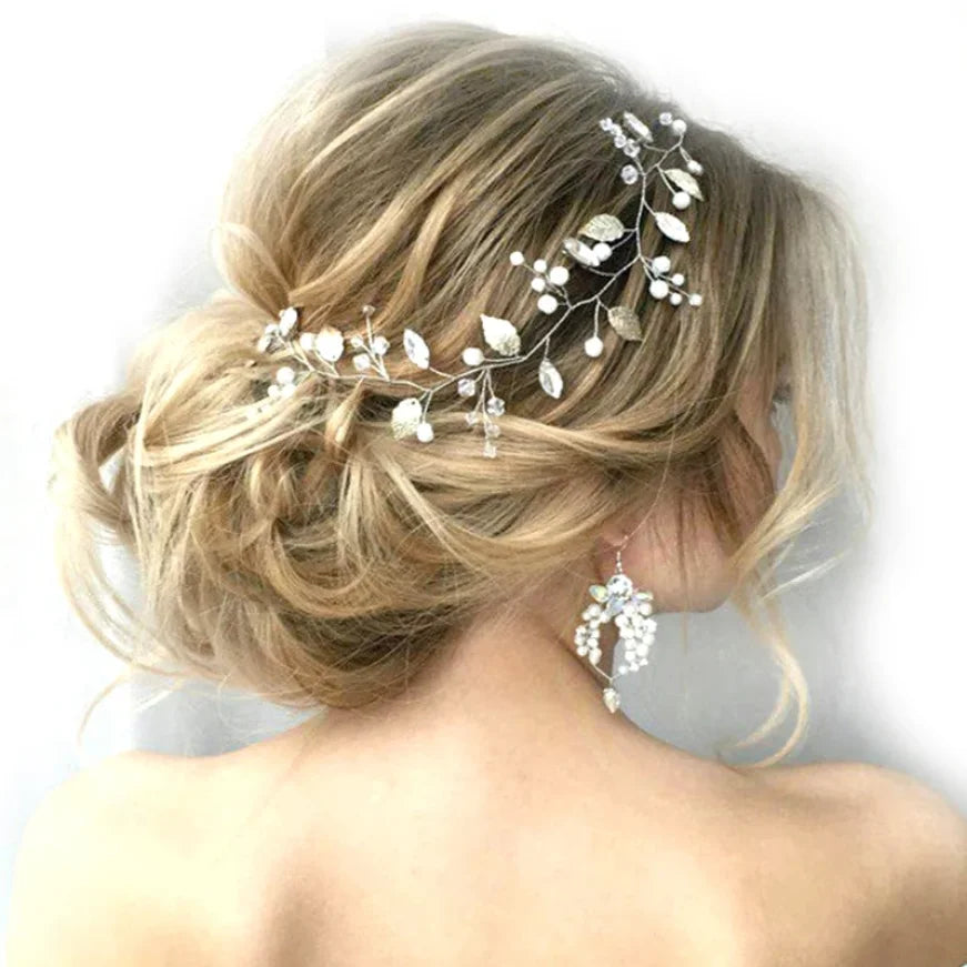 Fashion Clear Bridal Tiara Headbands for Women Wedding Hair Jewelry Accessories Handmade Leaf Bride Headdress Hair Ornaments
