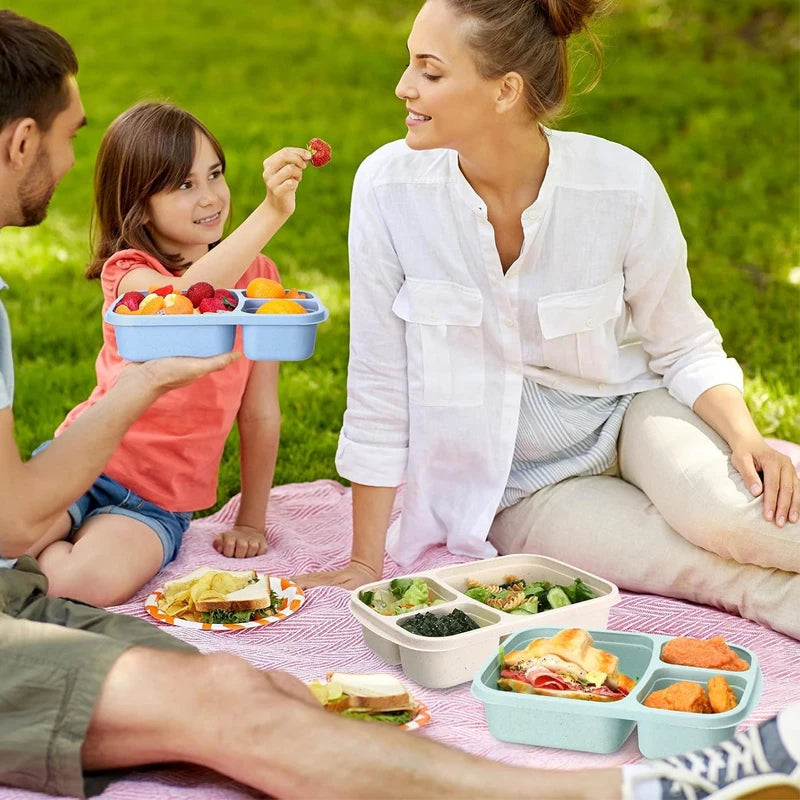 Lunch Box Reusable 3 Compartment Divided Bento Box Kid School Adult Office Food Storage Containers Outdoor Portable Plastic Box