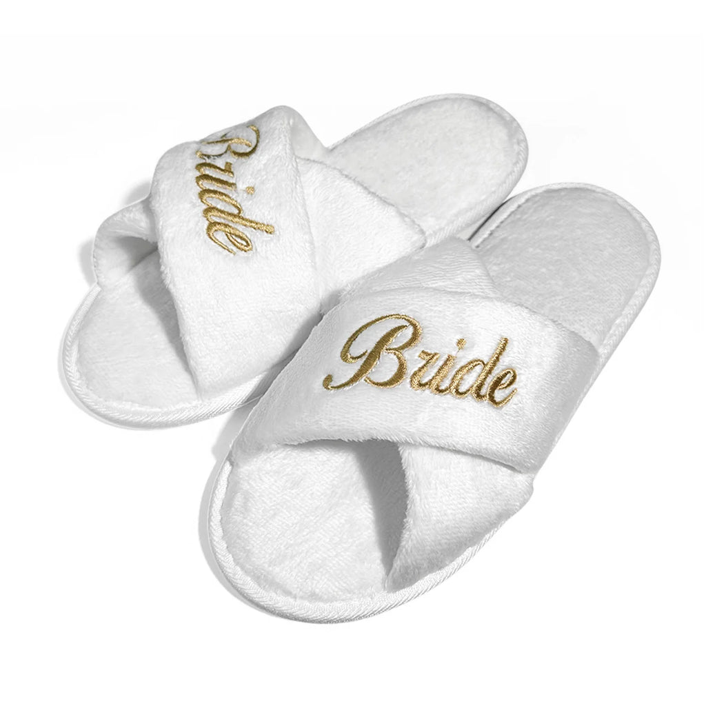 Wedding Party Guests Home Slip-on Letter Print Shoes, For Bride And Bachelorettes Bridal Party Cross Strap Slippers