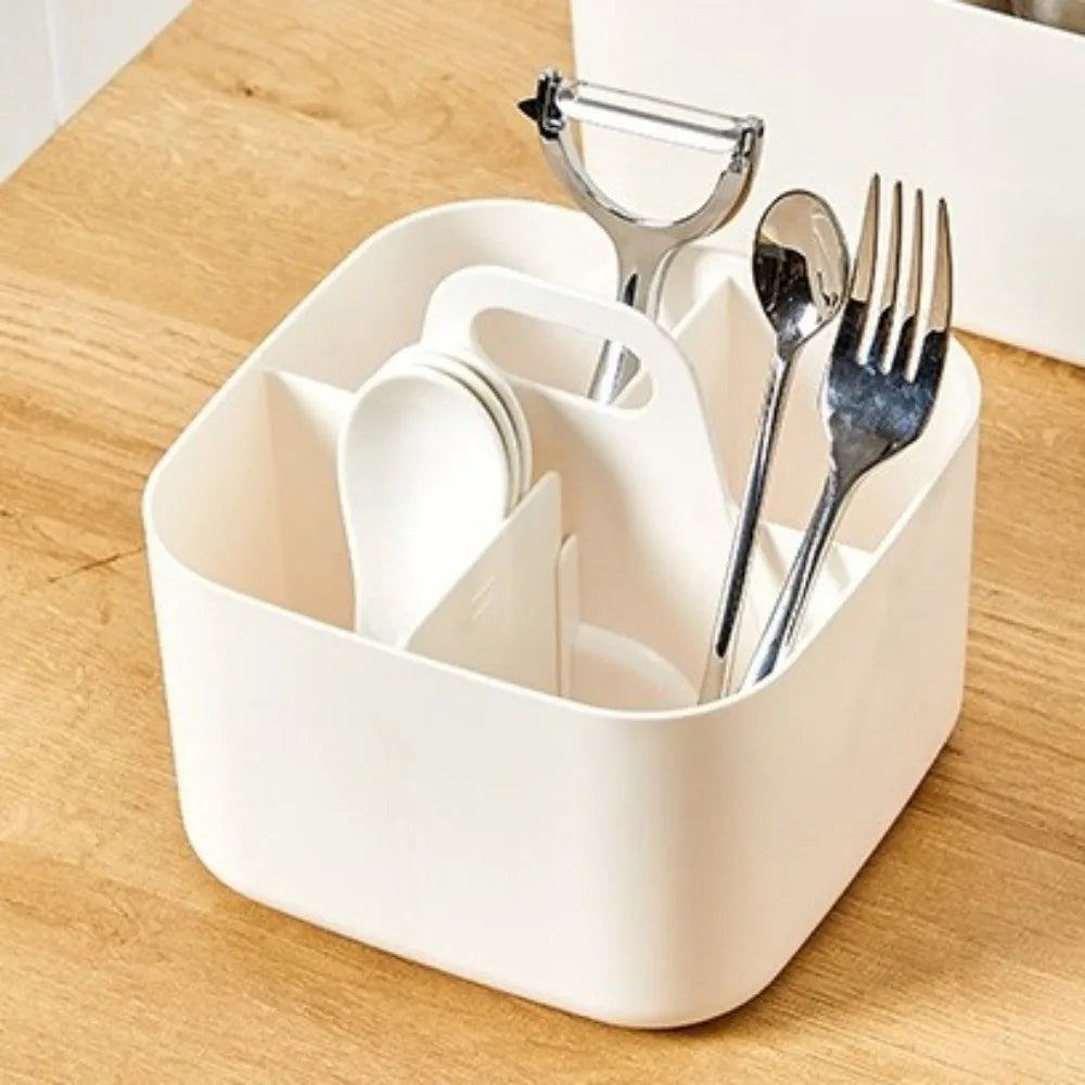 Plastic Cosmetic Organiser Multi-compartment Divider Sorting Split Pen Organiser with Handle Desk Storage Basket Bathroom