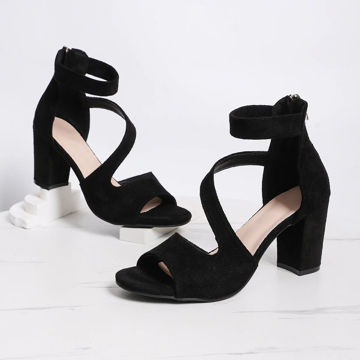 Summer 2025 Women's Sandals Roman Style High Heel Sandals Fashion Casual Solid Color Sandals