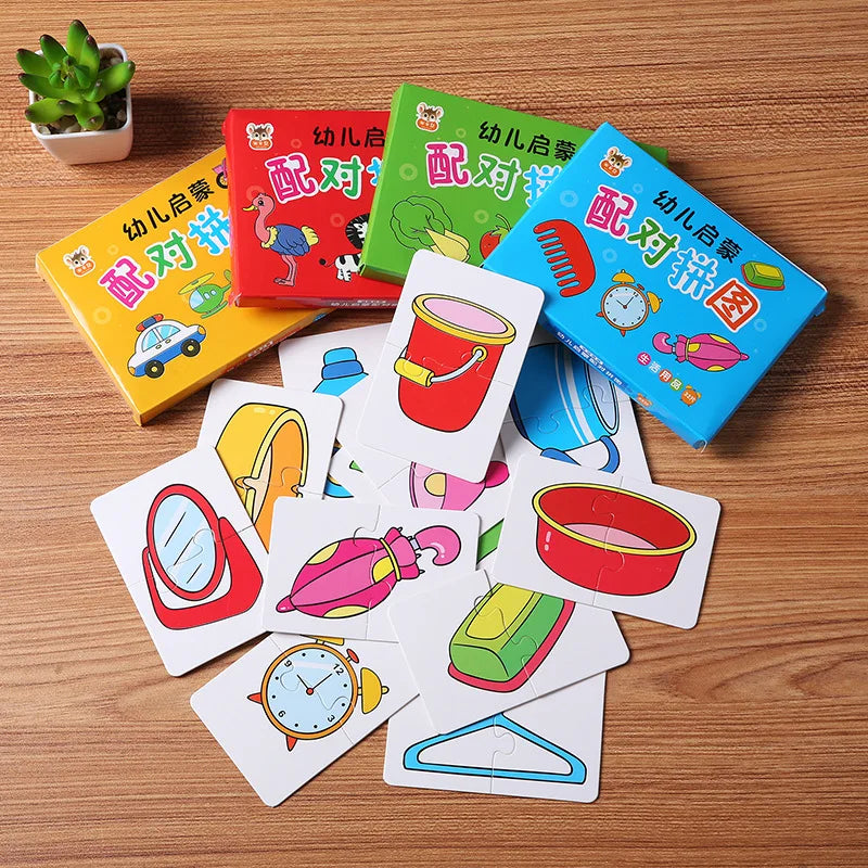 32PCS Toddler Card Match Game Cognitive Truck Fruit Animal Life Set Puzzle Children Cognitive Early Educational Puzzle Kids Toys