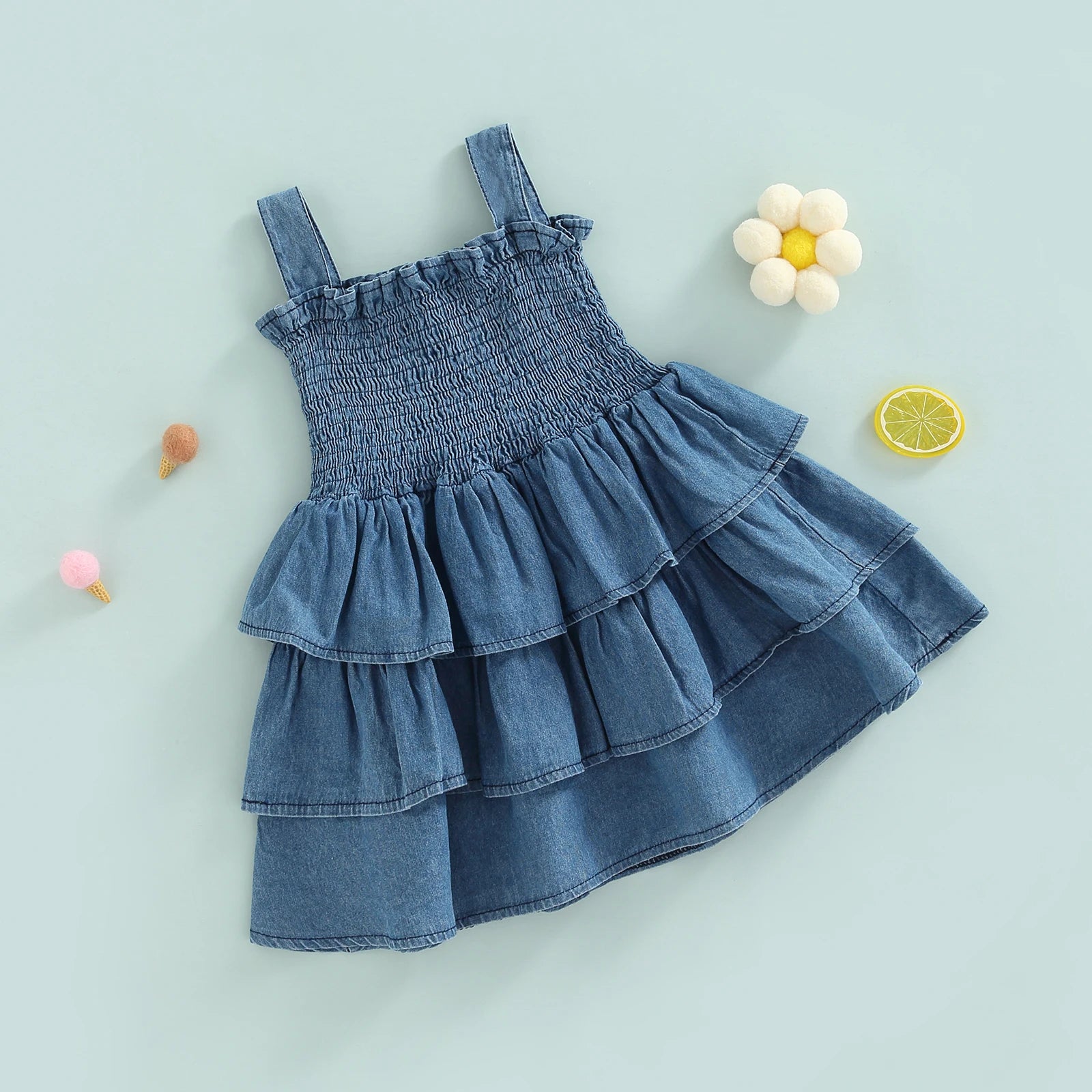 Infant Baby Kids Girl’s Slip Dress, Sleeveless 3-layer Pleated Solid Summer Dress for Casual Daily 6M-4T