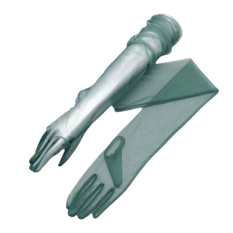 Women Long Sheer Tulle Gloves for Bridal Wedding Accessories Party Transparent Finger Gloves