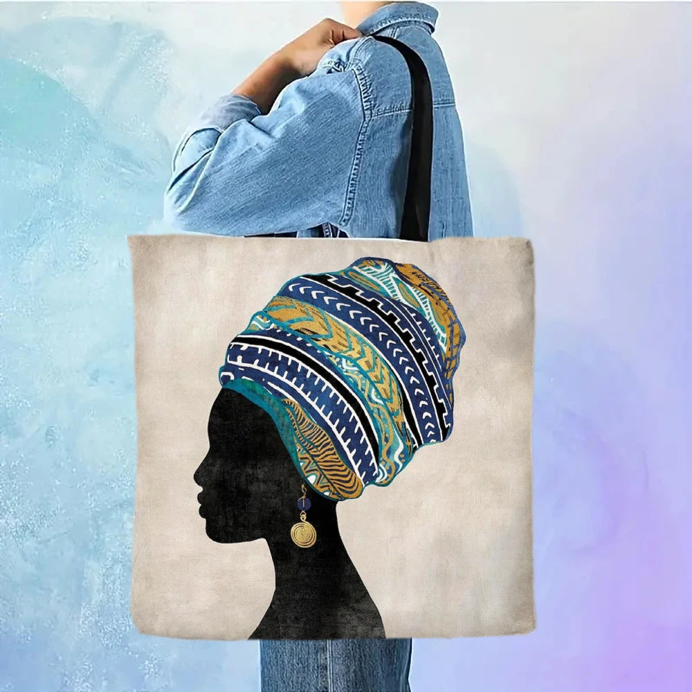 African Woman Tote Bag Reusable Shoulder Shopping Beach Bag For Women, Durable Casual Carryall