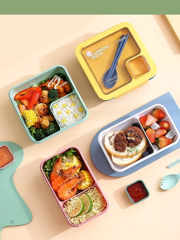 850ml/1100ml Portable Lunch Box Microwave Bento Boxes with Tableware for Kids School Office Leakproof Food Storage Container