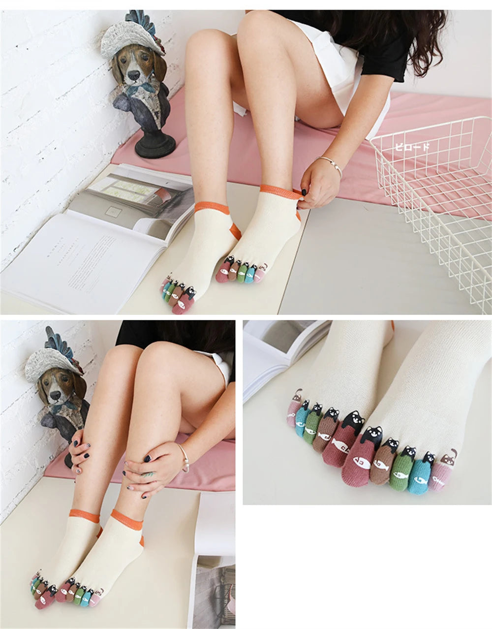 New Chic Funny Cute Cat Fish Colored Five Fingers Split Toes Socks Soft Cotton Christmas Sweet Gift Sokken Dropship