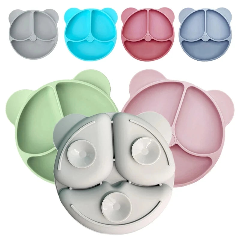 2023New Silicone Baby Dining Plate Cute Owl Children Dishes Suction Plate for Toddlers Kid Training Feeding Sucker Bowl BPA FREE