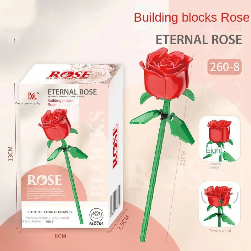 Romantic Rose Flower Bouquet Building Block Eternal Model Assembly Plastic Plant Brick Home Decor Mother's Day Birthday R Gift