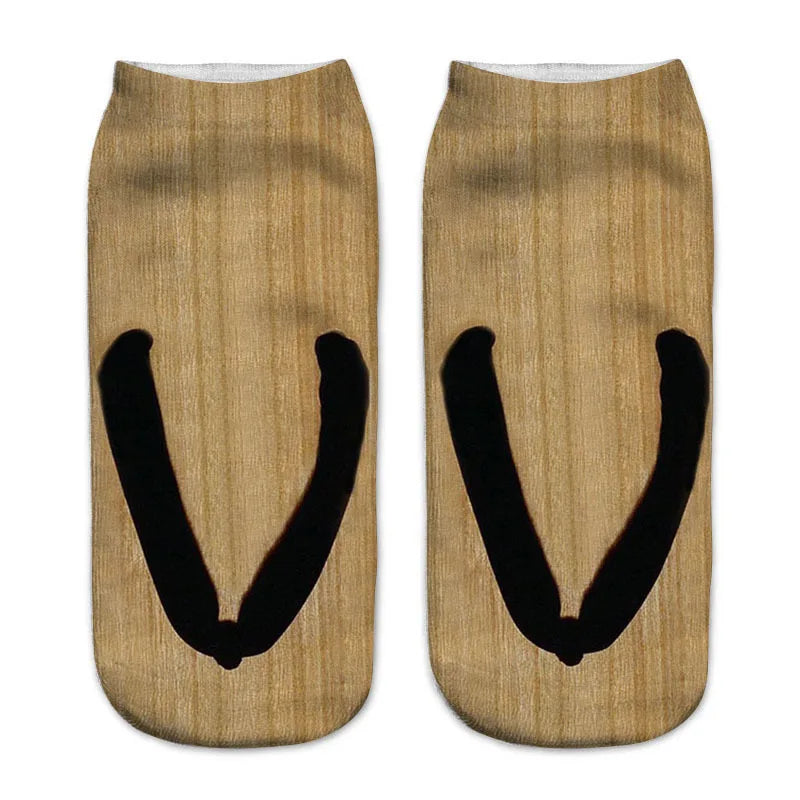 Funny 3D Printed Socks Flip Flops Slippers Sandals Skull Shoe Pattern Summer Cute Kawaii Low Short Soft  Ankle Beach Floor Socks