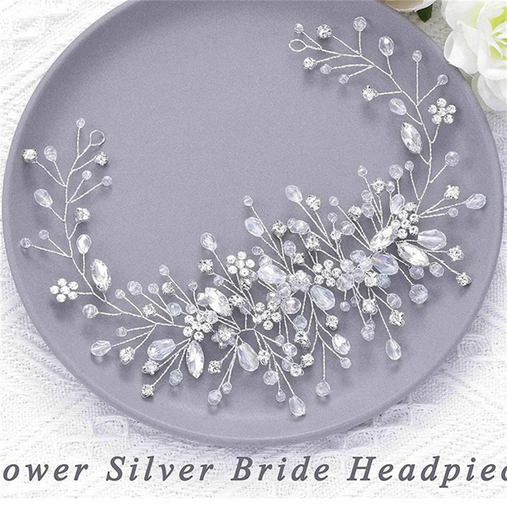 Fashion Clear Bridal Tiara Headbands for Women Wedding Hair Jewelry Accessories Handmade Leaf Bride Headdress Hair Ornaments