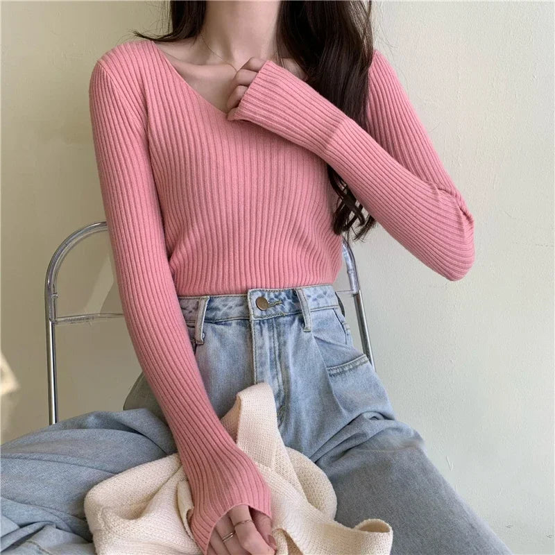 Casual Long Sleeve Knitted Pullover 2025 Autumn Winter Women Sweaters Femme Basic Solid Jersey Tops Fashion Clothes