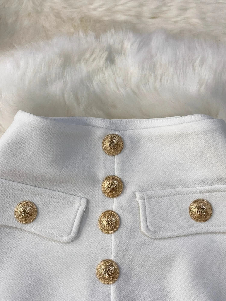 White Micro Flared Pants Spring Summer High Waist Metal Button Slim Fit Floor Length Trousers Elegant Commuting Suit Pants Women