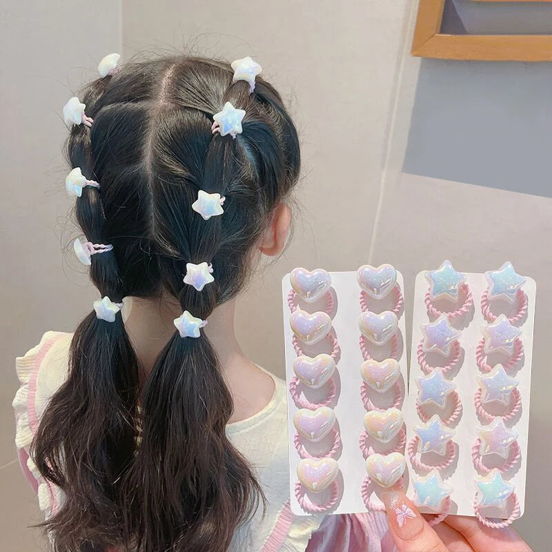 10PCS/Set Shiny Butterfly Baby Girl Hair Ropes Cute Heart Star Elastic Rubber Bands Ponytail Headflower Princess Kids Headwear