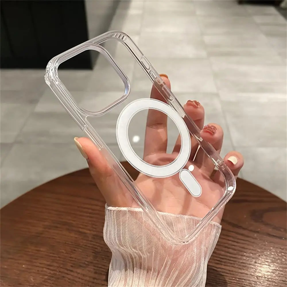 Transparent With Magsafe Magnetic Case For iPhone 16 15 12 11 14 13 Pro Max Mini Plus Silicone Acrylic Cover Back Case