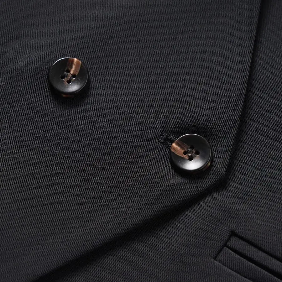 Black V-neck short double-breasted vest women's jacket spring and autumn workplace Slim and thin
