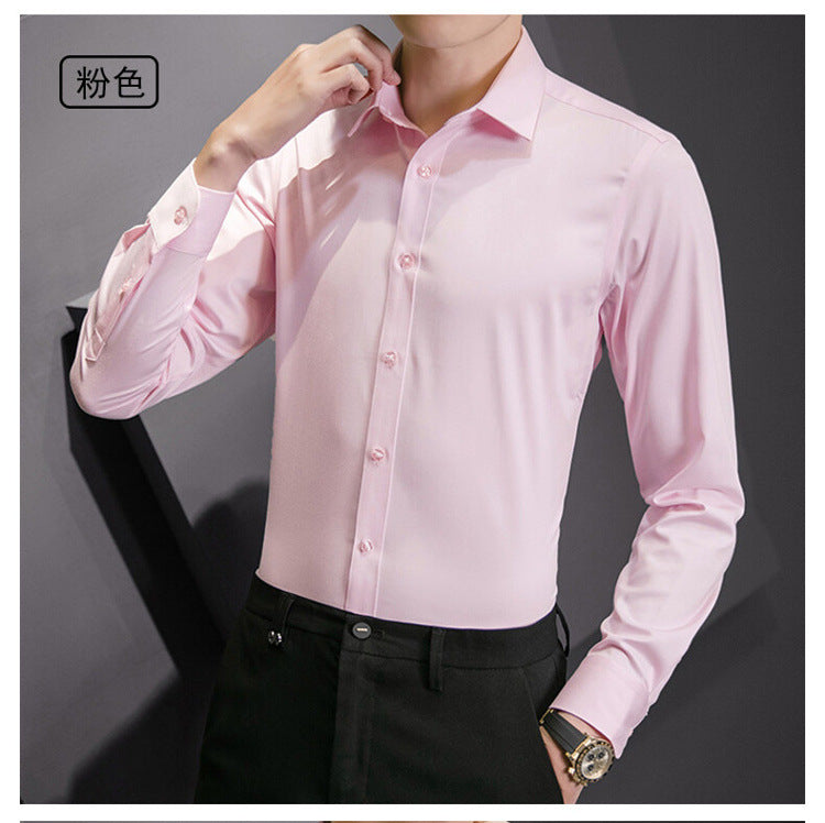 New Plus Size Men Solid Color Business Shirt Fashion Classic Basic Casual Slim White Long Sleeve Shirt Brand Clothes