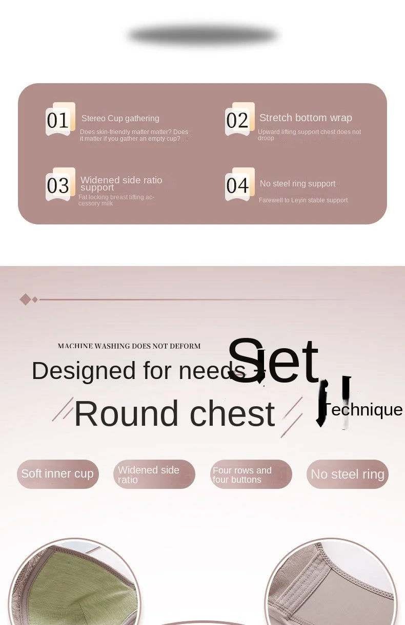 Comfortable Breathable Adjustable Brassiere Thin Section Without Steel Ring Bra Large Breasts Appear Small Side Gathering Bra