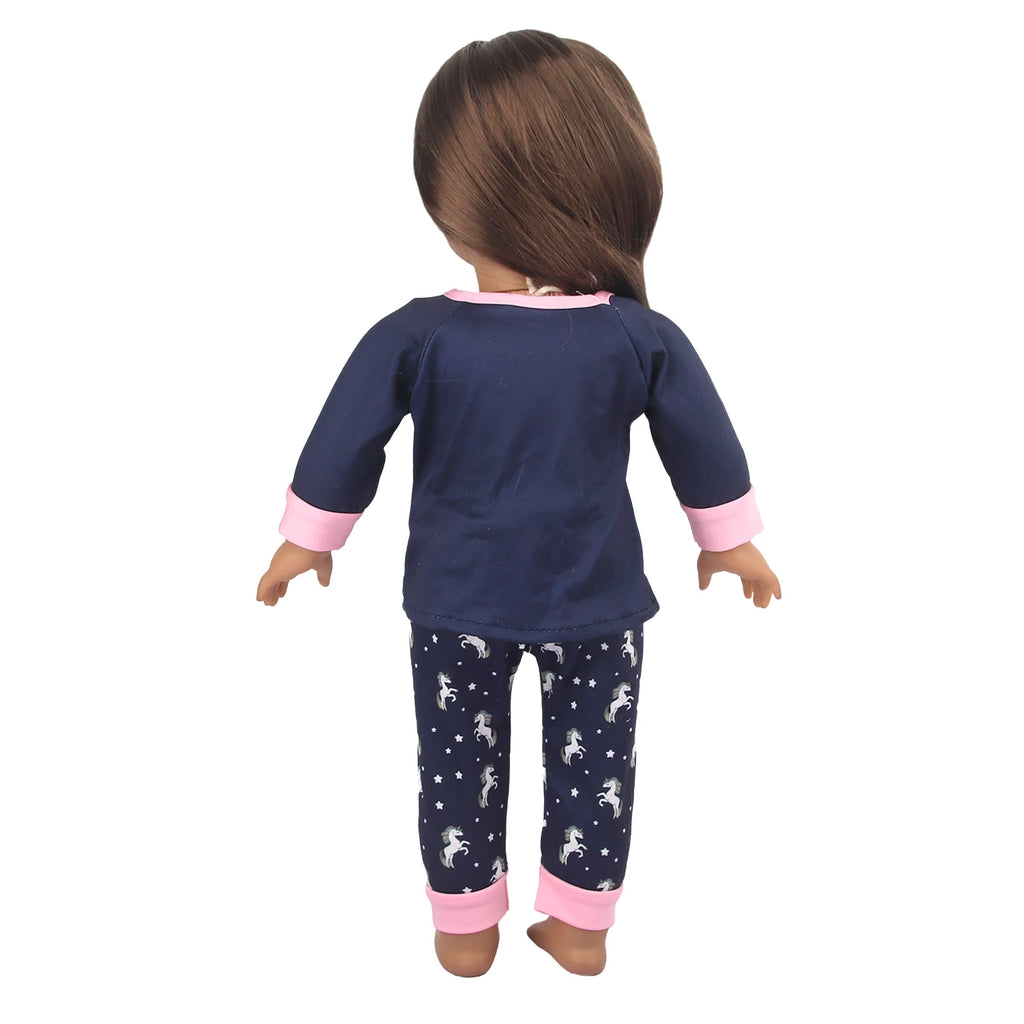 Doll Clothes Pajamas  For 43cm Baby New Born&American 18 Inch Girl Doll Unicorn Shark Cartoon Clothes Suit For Generation Doll