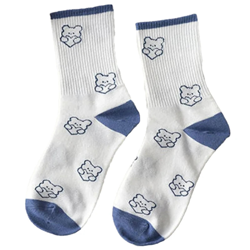 Women's Socks Warm Socks In Autumn and Winter Blue Socks Students High-top Striped Checkered Sports Stockings