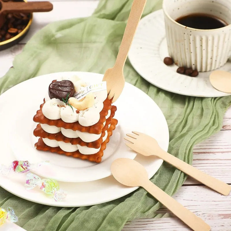 100Pcs Disposable Mini Wooden Spoons Ice Cream Spoon Fruit Dessert Forks Spoons Wedding Party Tableware Kitchen Accessories Tool